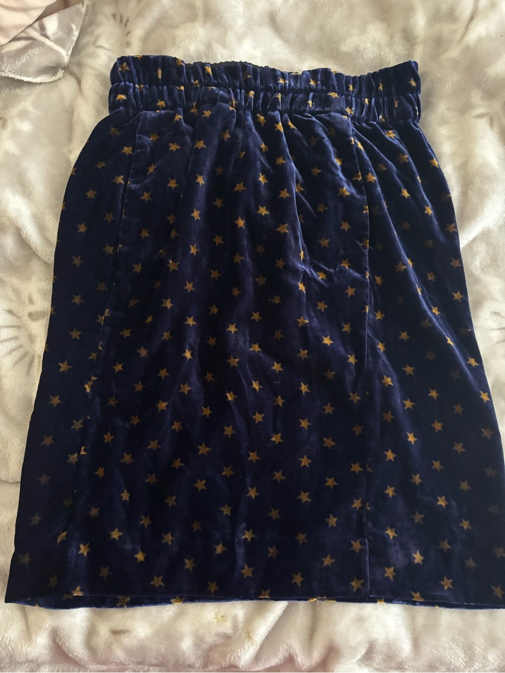 J. Crew Navy Stars Printed Velvet Skirt, Women’s S